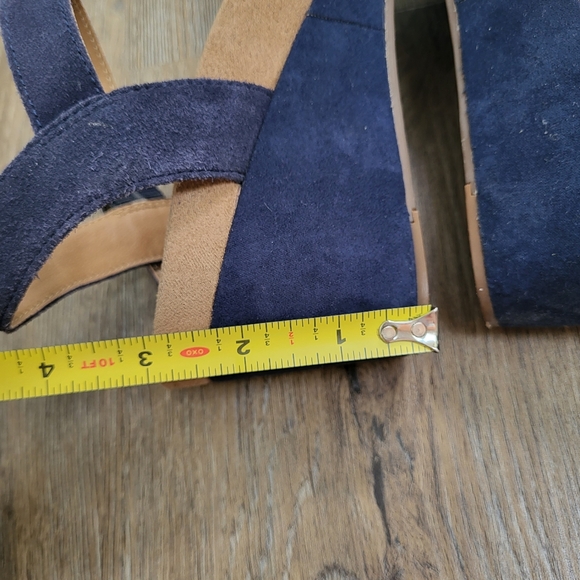 Lucky Brand Kennette Blue Suede Wedge Heels Sandals Size 9W Wide Ankle Strap - Picture 8 of 10